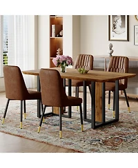 Streamdale Wood-Textured Mdf Dining Set 67" Table and 4 Brown Suede Chairs