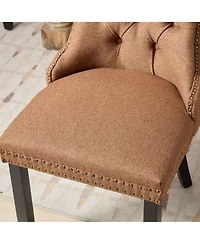 Streamdale Nikki Tufted Upholstered Linen Dining Chair with Nailhead Trim, 2-Piece Set in Coffee
