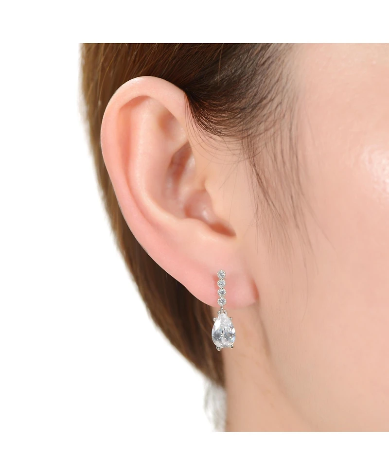 Sterling Silver with White Gold Plating with Colored Pear Cubic Zirconia Drop Earrings