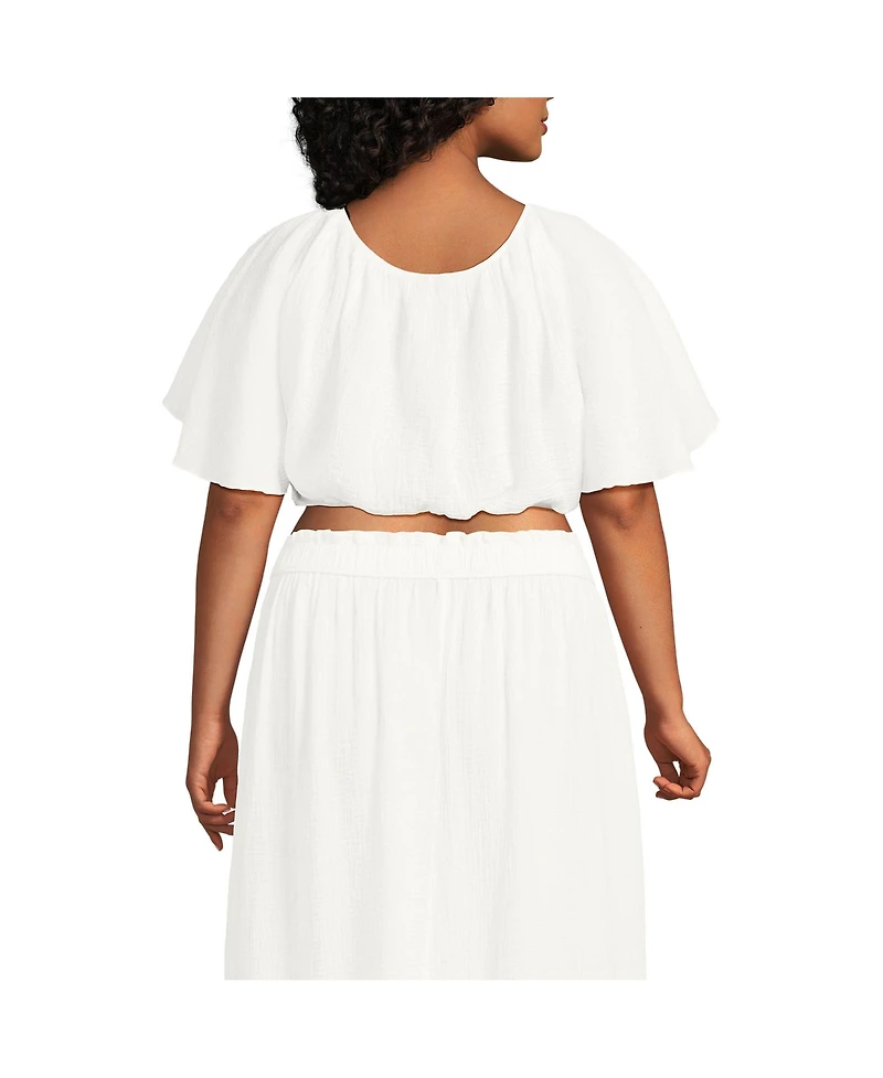 Lands' End Plus Cotton Gauze Dolman Sleeve Crop Cover Up Top
