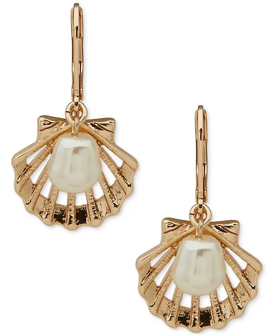 Anne Klein Gold-Tone Imitation Pearl Shell-Motif Drop Earrings