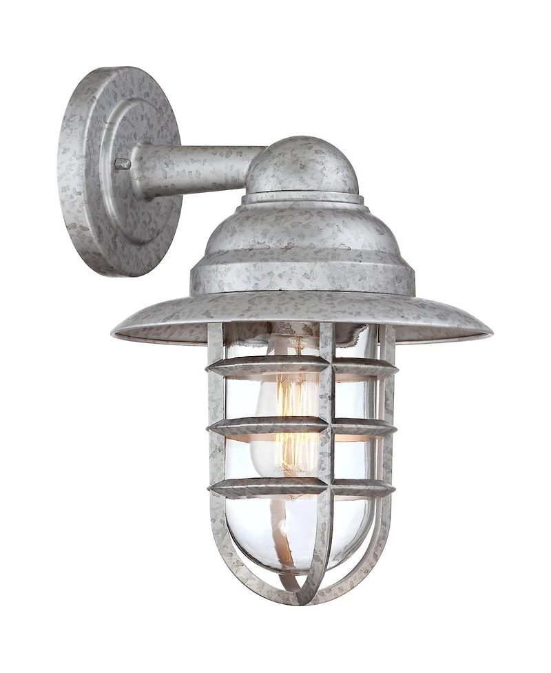John Timberland Marlowe 13 1/4" High Farmhouse Rustic Hooded Cage Outdoor Wall Light Fixture Mount Porch House Set of 2 Galvanized