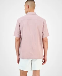 Alfani Men's Short Sleeve Puckered Button-Front Camp Shirt, Exclusively at Macy's