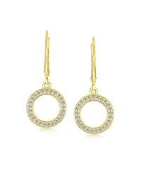 Bling Jewelry Elegant Classic Geometric Pave Cz Round Open Circle Dangle Drop Earrings Yellow Gold Plated Cubic ZirconiaLeverback