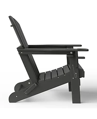 Outdoor Patio Hdpe Resin Folding Adirondack Chairs With Cup Holder and Phone (Set of Two)