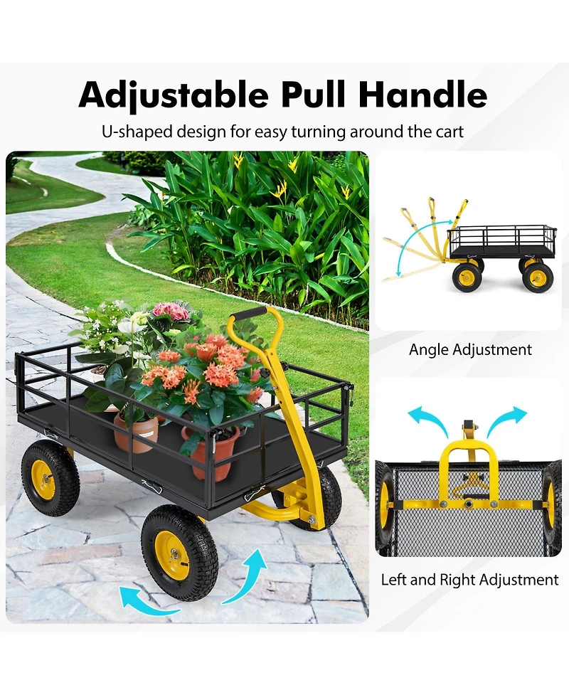 Utility Garden Wagon with 4 Removable Side Panels and 900/1200 Lbs Load Capacity