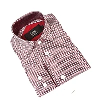 Elie Balleh Big Boys Red White Neat Short Sleeve Slim Fit Shirt