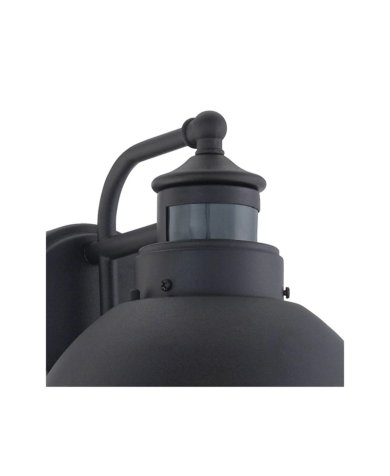 Oberlin Rustic Industrial Farmhouse Outdoor Barn Light Fixtures Set of 2 Black Dusk to Dawn Motion Sensor 9" Clear Seedy Glass for Exterior Deck
