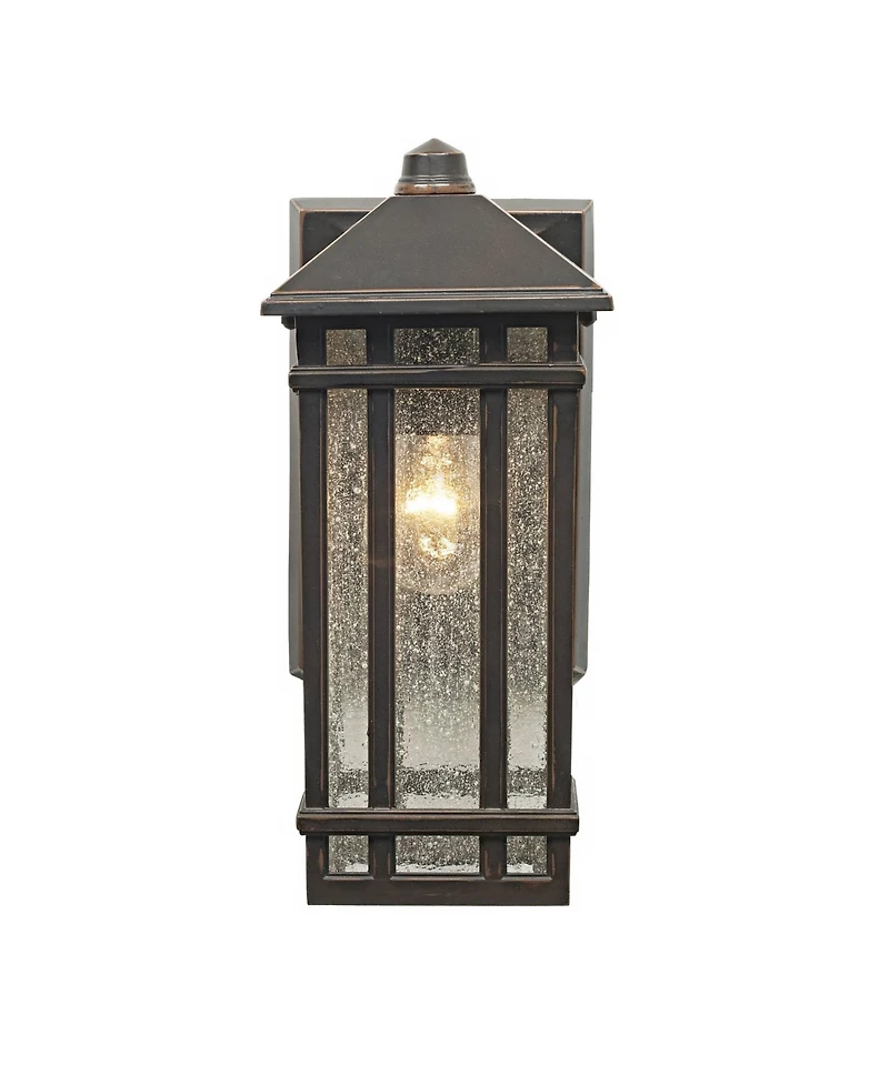 Kathy Ireland Sierra Craftsman Mission Outdoor Wall Light Fixtures Set of 2 Rubbed Bronze 10 1/2" Seedy Glass Panels for Post Exterior Light Barn