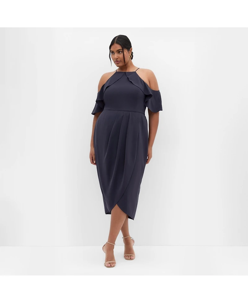 City Chic Plus Love Siren Ruffle Shoulder Dress