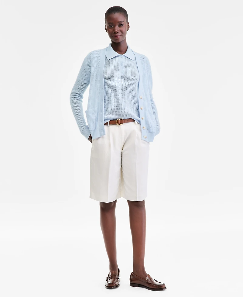 Charter Club Women's 100% Cashmere Short-Sleeve Pointelle Polo Sweater, Macy's Exclusive