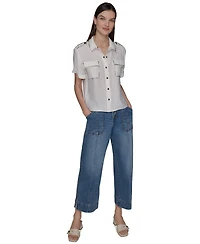 Karl Lagerfeld Paris Women's Studded Short-Sleeve Shirt