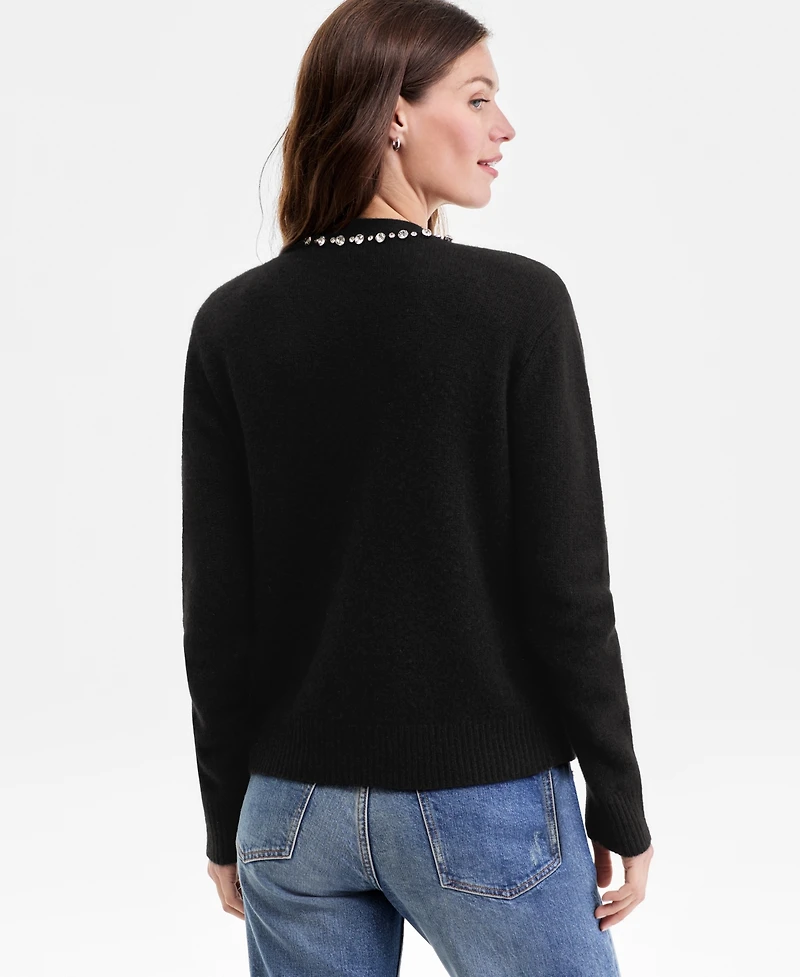 Charter Club Women's 100% Cashmere V-Neck Rhinestone Cardigan, Macy's Exclusive