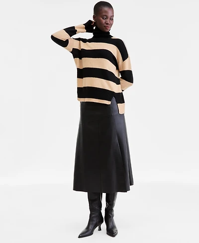 Charter Club Women's 100% Cashmere Rugby Stripe Step-Hem Turtleneck Sweater, Macy's Exclusive