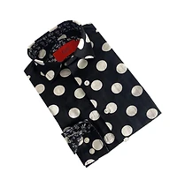 Elie Balleh Little Boys Black Long Sleeve Navy Polka Dot Slim Fit Shirt