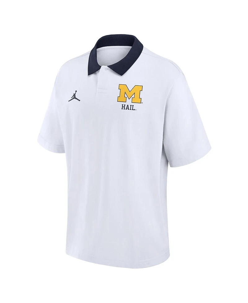 Jordan Men's White Michigan Wolverines Jersey Polo Shirt