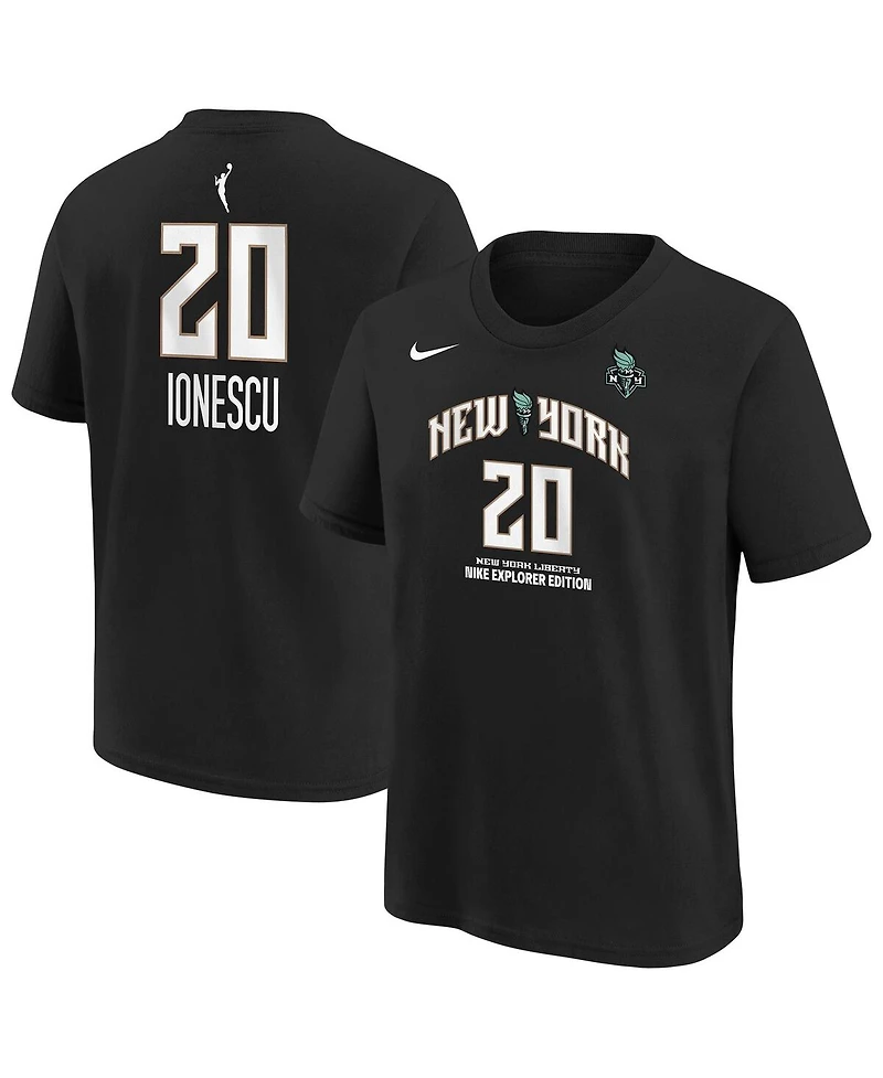 Nike Big Boys and Girls Sabrina Ionescu Black New York Liberty Explorer Edition Name Number T-Shirt