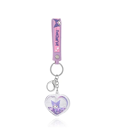 Kuromi Heart Keychain with Purple Strap and Floating Charm