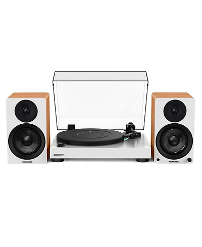 Fluance RT81 Elite High Fidelity Vinyl Turntable (White) with Ai41 Powered 5" Stereo Bookshelf Speakers (White Walnut), Diamond Stylus, Belt Driv