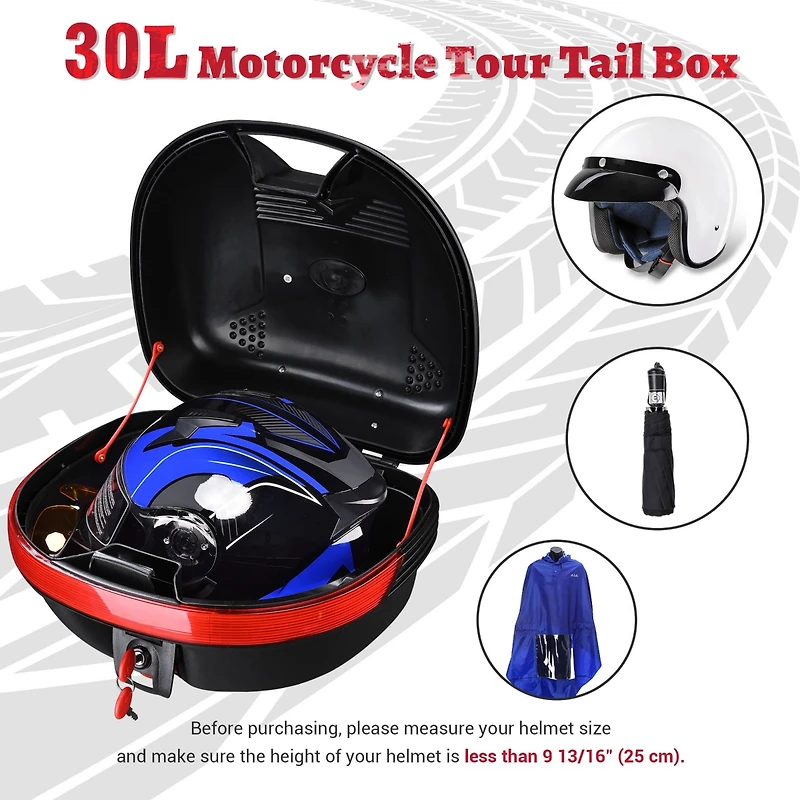 Ahr 30L Motorcycle Tour Tail Box Scooter Trunk Luggage Top Lock Storage Carrier Case