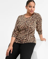 Charter Club Plus 100% Cashmere Animal-Print Crewneck Sweater, Macy's Exclusive