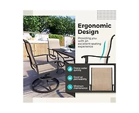 Outdoor 5-Piece Metal Patio Dining Set with and 4 Textilene Swivel Chairs Square Table Beige