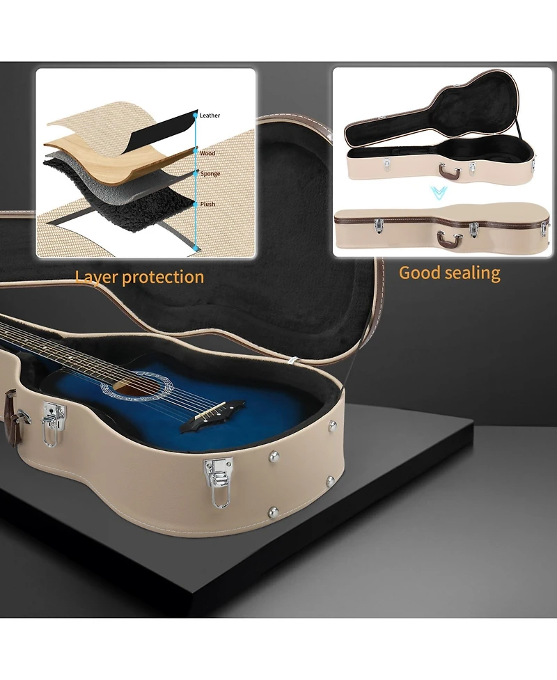 Acoustic Guitar Case Hard Dreadnought 41 Inch Carrying Wooden Hardshell with Lock for Airline Travel