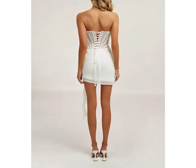 Heiress Beverly Hills Women's Chiffon Mesh Corset Flower Drape Mini Dress