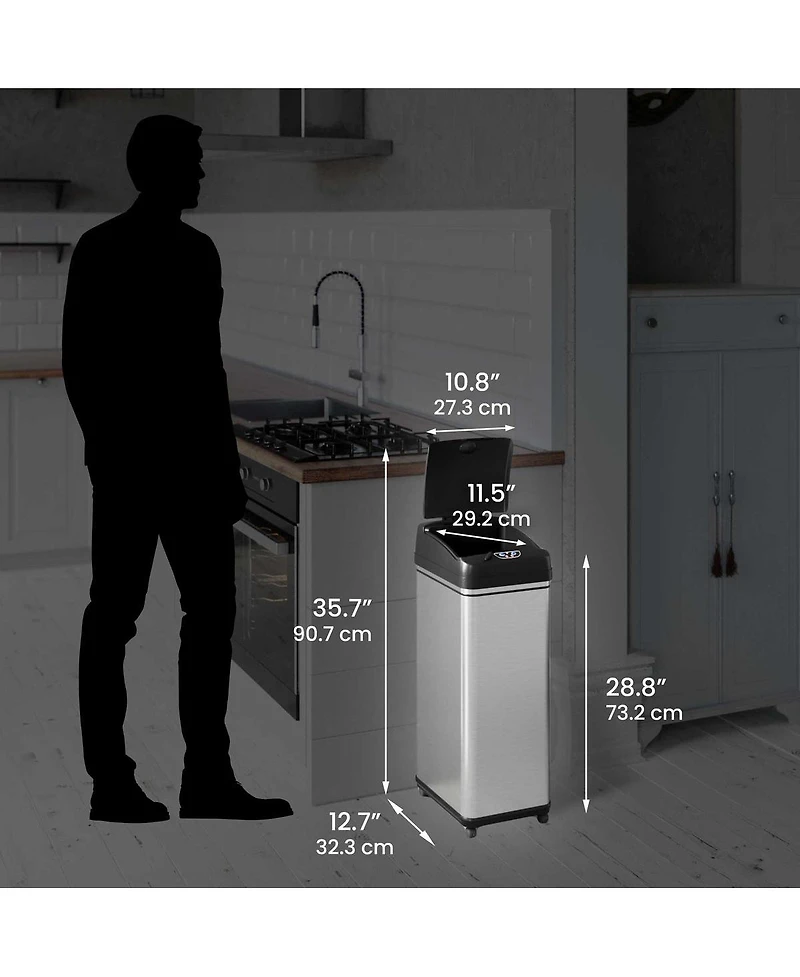 iTouchless Stainless Steel Sensor Trash Can with Wheels and AbsorbX Odor Filter 13 Gallon Silver