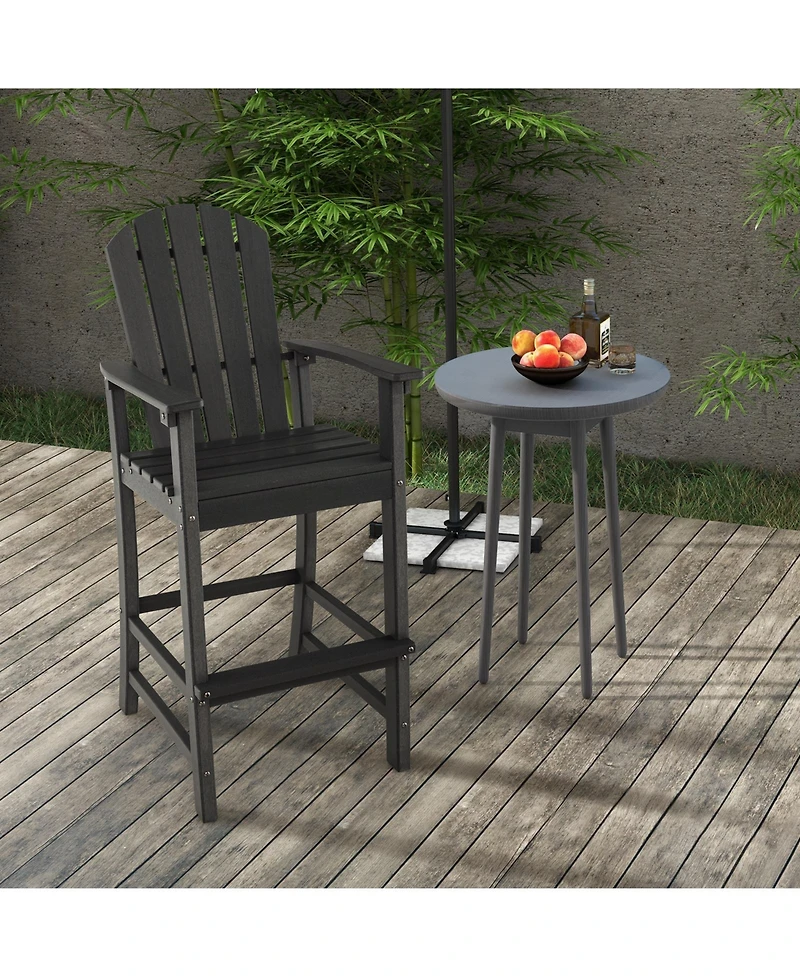 30 Inches Counter Height Outdoor Hdpe Bar Stool with Armrests and Footrest-Black
