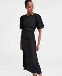 I.n.c. International Concepts Women's Linen-Blend Puff-Sleeve Dress, Exclusively at Macy's