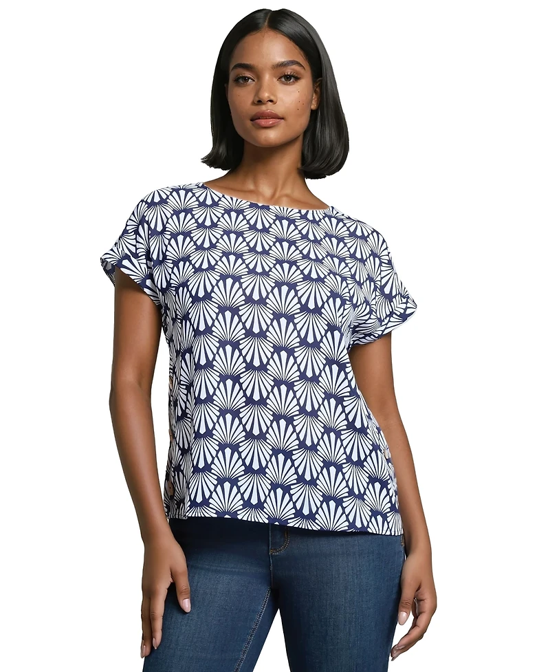 Jones New York Women's Short Sleeve Button Detail Top
