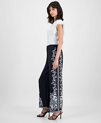 T Tahari Women's Wide-Leg Leaf-Print Straight-Leg Pants