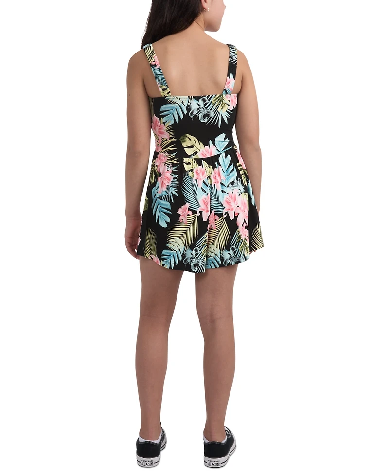 Hurley Big Girls Smocked-Bodice Floral-Print Romper