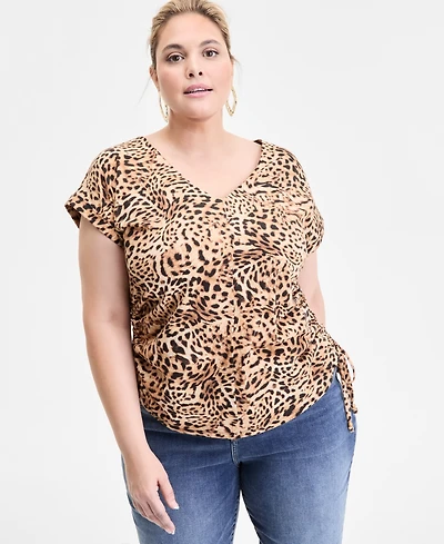 I.n.c. International Concepts Plus Printed Adjustable-Side-Tie Top, Exclusively at Macy's