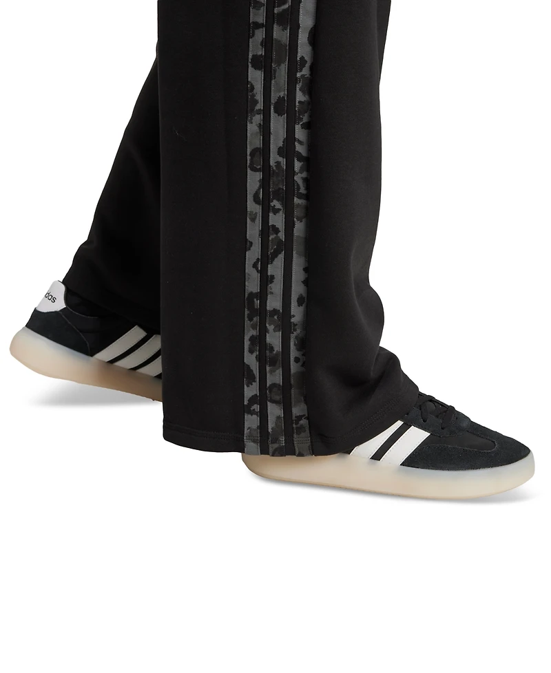 adidas Women's Leopard-Print Stripes Relaxed Wide-Leg Pants