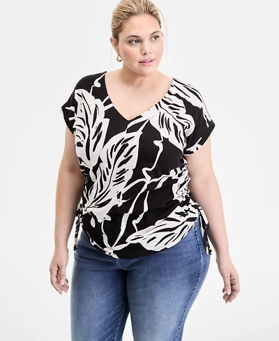 I.n.c. International Concepts Plus Printed Adjustable-Side-Tie Top, Exclusively at Macy's
