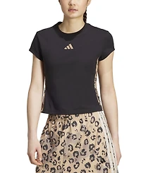 adidas Women's Leopard-Print Trim Slim-Fit T-Shirt