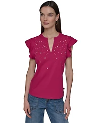 Karl Lagerfeld Paris Women's Studded Ruffle Knit Top