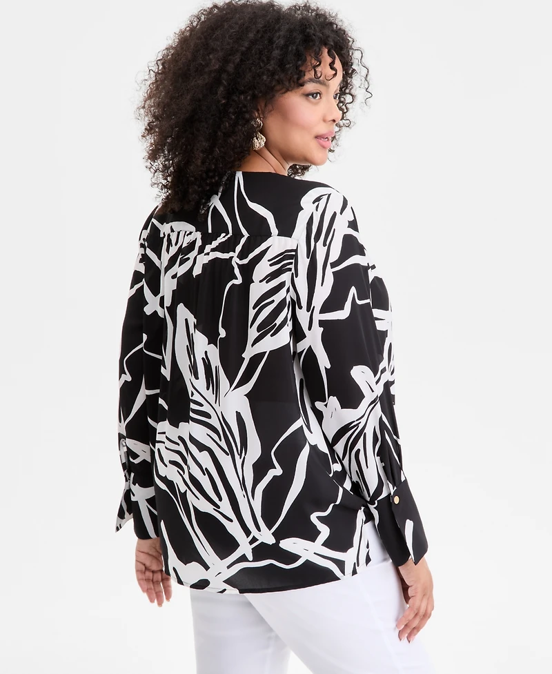 I.n.c. International Concepts Plus Printed Surplice-Neck Top, Exclusively at Macy's