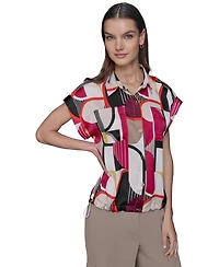 Karl Lagerfeld Paris Petite Floral-Print Drawcord-Hem Blouse