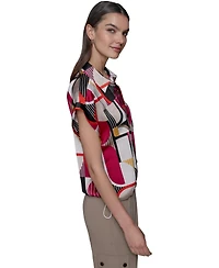 Karl Lagerfeld Paris Petite Floral-Print Drawcord-Hem Blouse