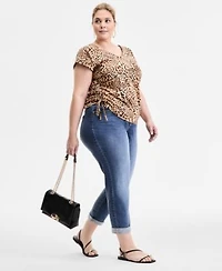 I.N.C. International Concepts Plus Size Printed Side Tie V Neck Top Slim Tech Rolled Cuff Boyfriend Jeans Exclusively At Macys