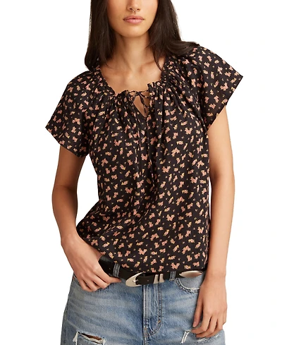 Lucky Brand Floral Short Sleeve Peasant Top