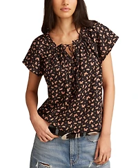 Lucky Brand Floral Short Sleeve Peasant Top
