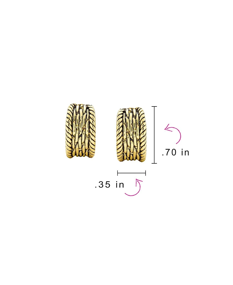 Bling Jewelry Twisted Cable Chain Weave Wide Half Hoop Clip On Earrings For Non Pierced Ears Oxidized Gold Plated Brass
