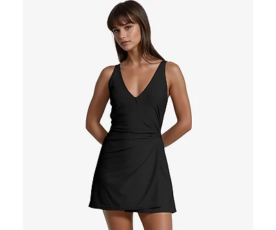 Calypsa Women's Alana Wrap-Style Swim Dress With Hidden Bottoms and Adjustable Straps