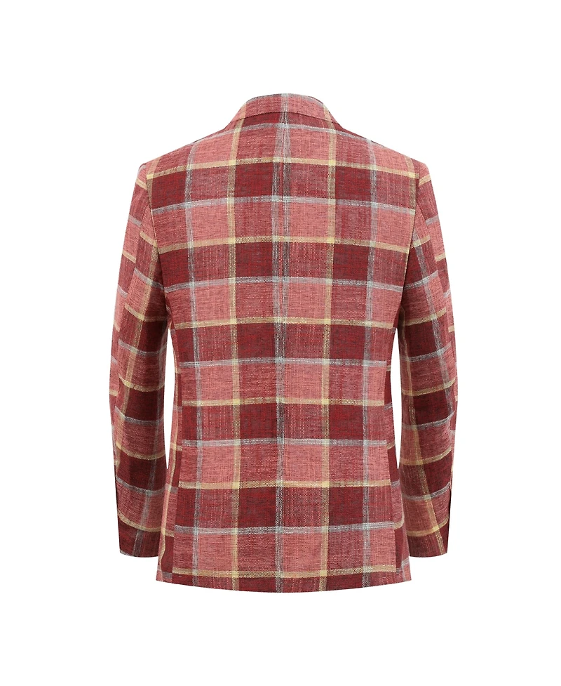 Elie Balleh Boys Red Slim Fit Plaid Blazer