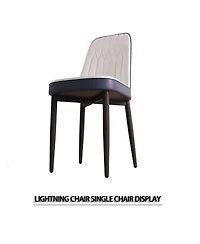 Set of 4 White and Blue Modern Pu Leather Dining Chairs with Metal Legs