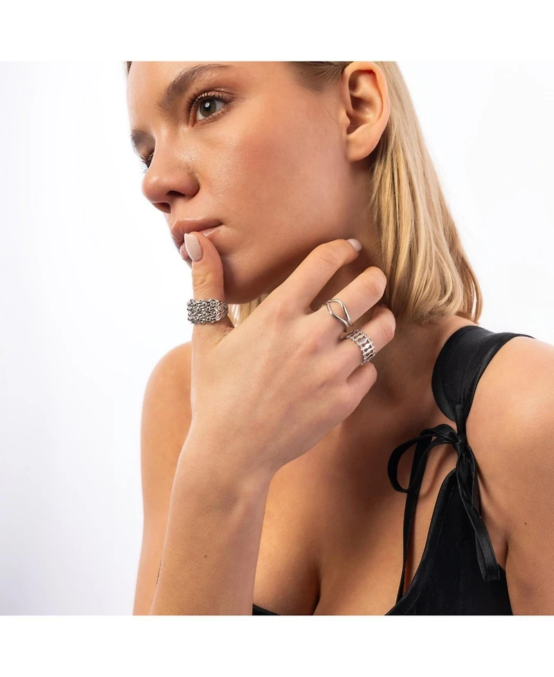 Spero London Wavy Lines Sterling Silver Wave Ring